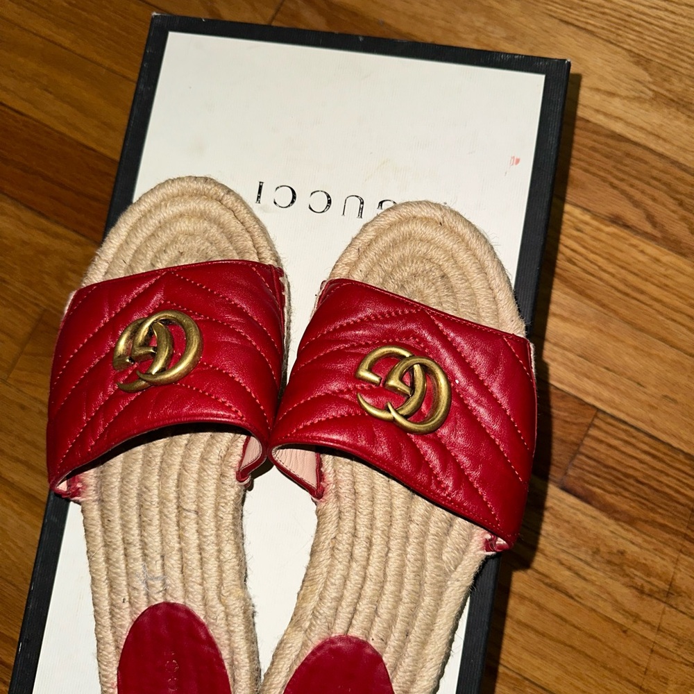Gucci Red Espadrille Slip-On Shoes